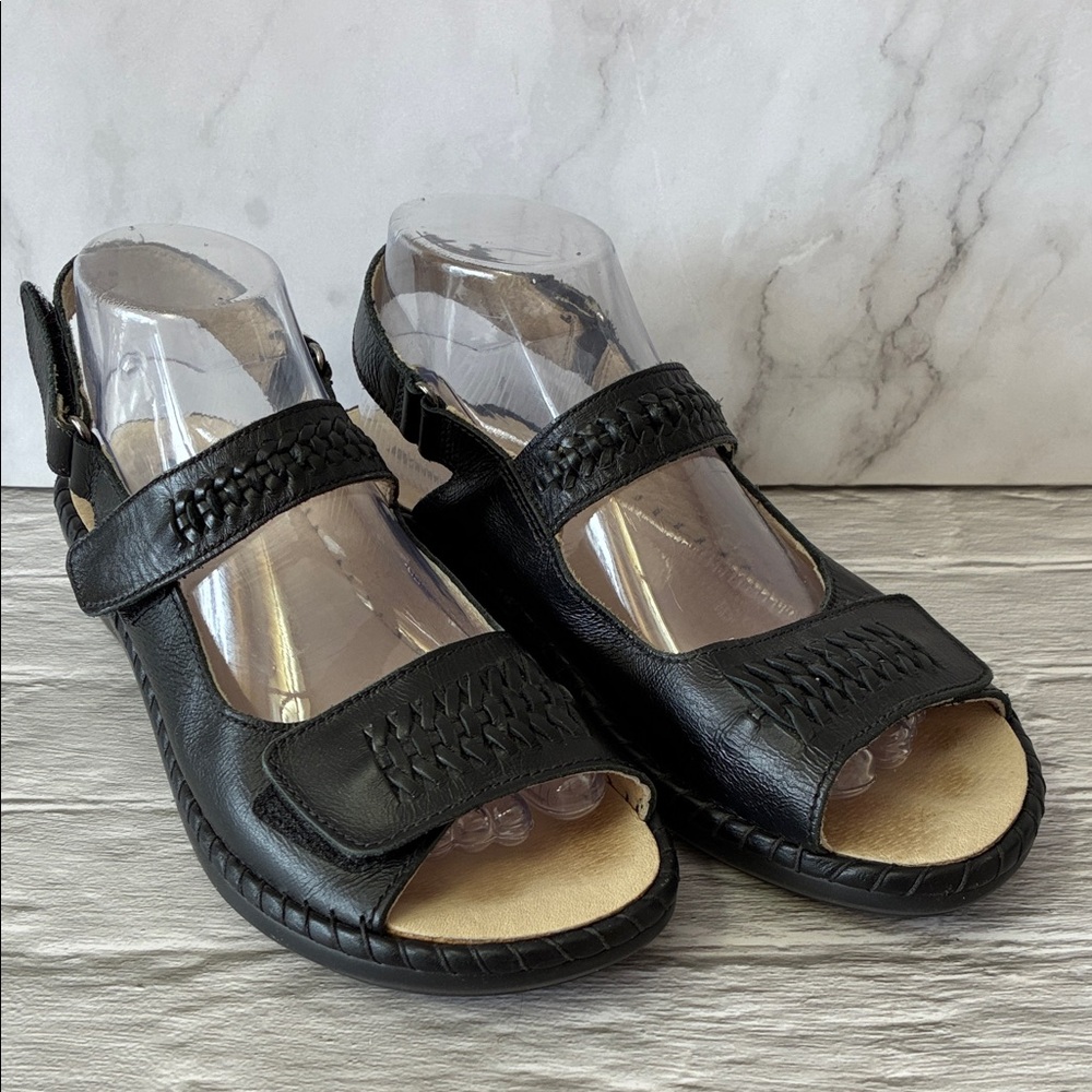 Romika Women's Black Leather Open Toe Sandals